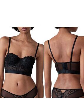 NWT Etam Paris Suspense black mesh underwire push up bustier bra 32 C